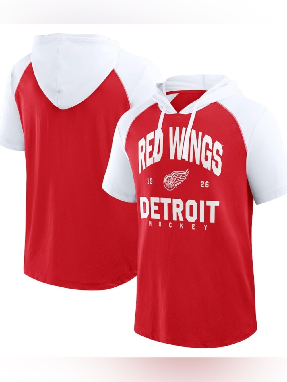 Detroit Red Wings Logo Athletic Prime Raglan Short Sleeve Pullover Hoodie - Red
